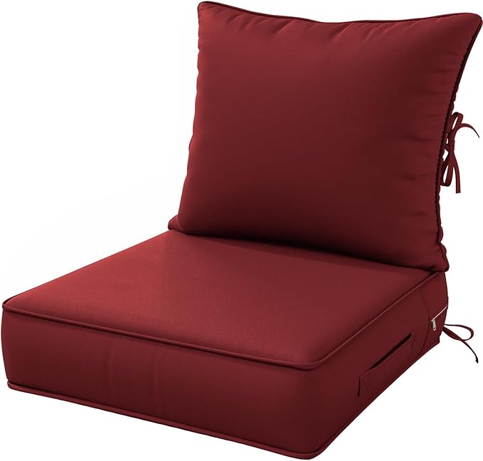 Outdoor Patio Chair Cushions Set 24 L X 24 W X 5 H Waterproof & Fade Resistant Deep Seat and Back Cushions with Removable Covers Outdoor Seat Cushion Set for Chairs and Sofas