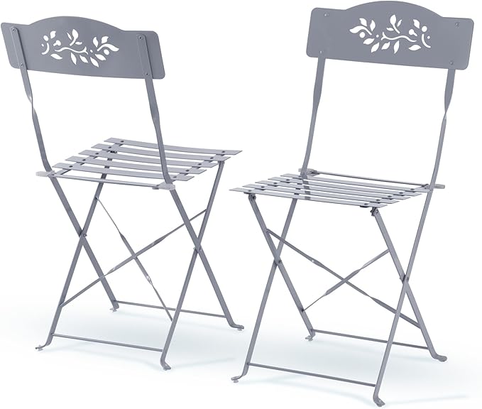 Alpine Corporation Indoor/Outdoor 3-Piece Bistro Set Folding Table and Chairs Patio Seating, Gray
