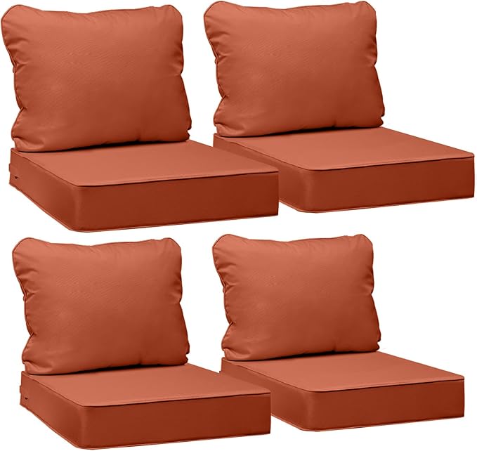 AAAAAcessories Outdoor Deep Seat Cushions, Waterproof, Fade-Resistant Patio Furniture Replacement Cushions, 24" x 24" x 5", Set of 4, Rust