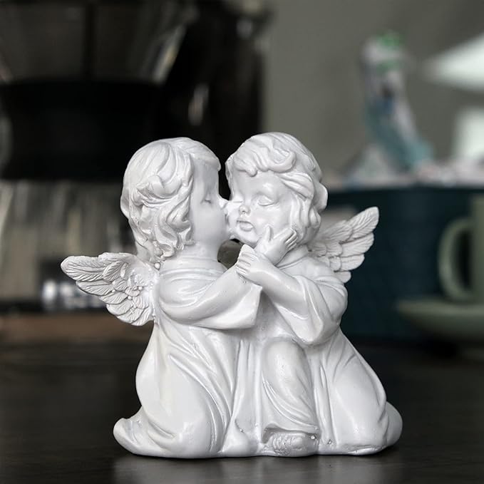 Asng Cherubs Angels Resin Garden Statue Figurine, Adorable Angel Sculpture Memorial Statue, Indoor Outdoor Home Garden Decoration (Kiss Cherub-Right)