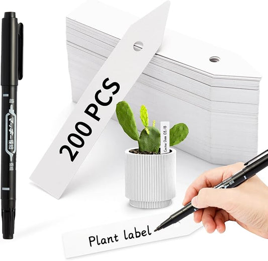 Plant Labels, 3-Inch Plant Markers,200Pcs Plant Tags, Plant Labels for Seedlings, Garden Labels with Pen for Identifying Seedlings, Flowers and Vegetables, White, Waterproof