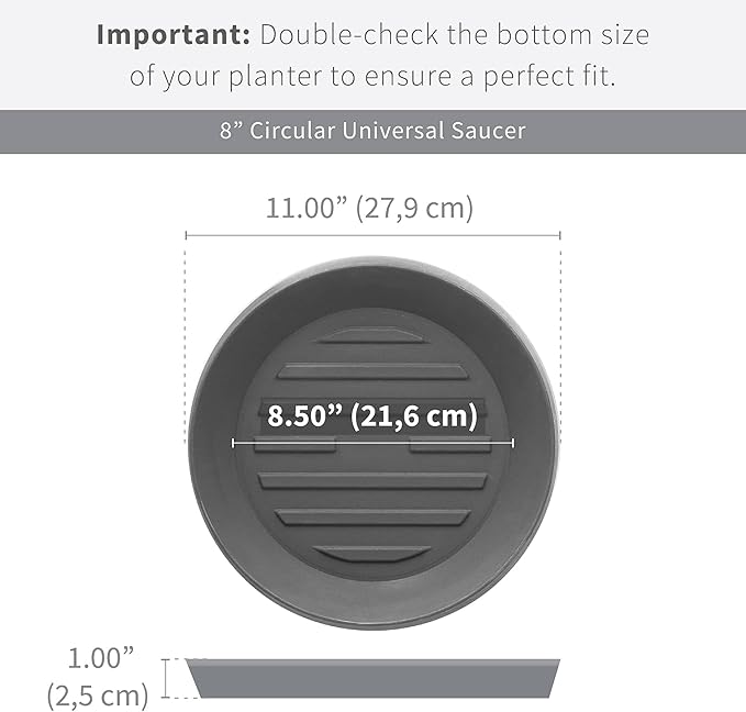 Crescent Garden Universal Round Planter Saucer, Durable Drainage Dish for Plant Pots, Heavy-Duty Plant Dishes Saucer, Indoor & Outdoor Plant Trays - Ash (8.5 inch Inner, 11 inch Outer Diameter)
