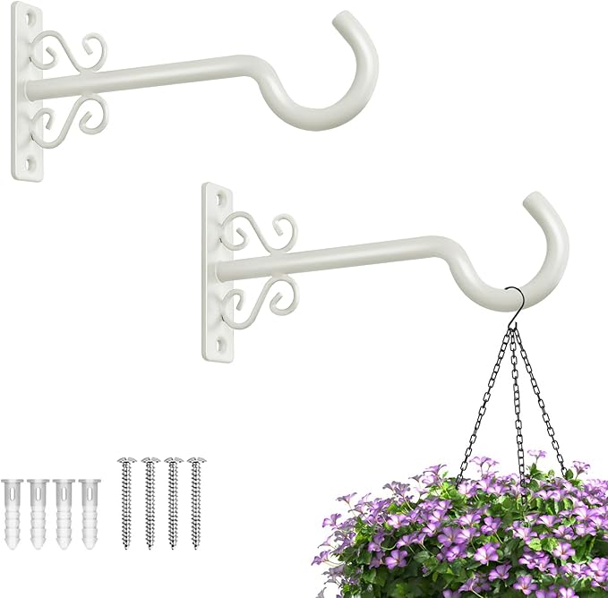 BOLITE Plant Hangers, 6 Inch Hanging Plant Brackets Outdoor or Indoor, Wall Hooks for Hanging Hummingbird Feeders, Bird Feeders, Planters, Lantern, Wind Chime, 2 Pack, Retro White, Gifts for Women Men