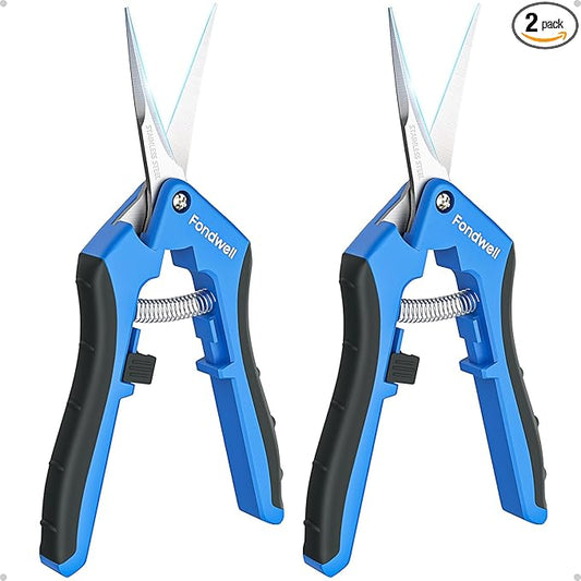 Fondwell 6.5" Gardening Scissors Trimming Shears: 2 Pack of Trimming Scissors for Buds - Comfortable Hand Pruners with Curved Blades