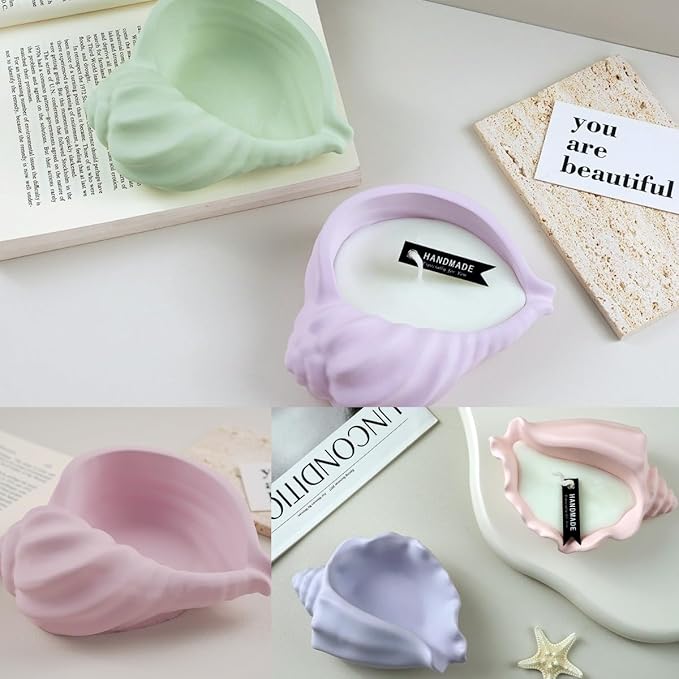 2 Pack Large 5.9 Inch Conch Silicone Molds, Seashell Candle Containers Mold, Handmade Storage Tray Resin Sea Snail Mould, DIY Knobbed Whelks Concrete Succulent Planter Mold