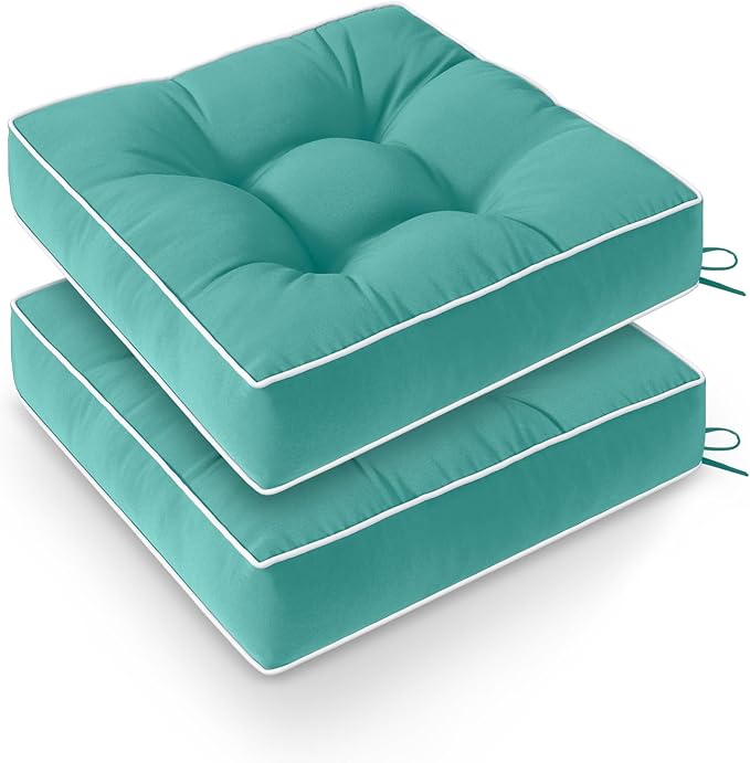 Wellsin Outdoor Chair Cushions Set of 2, Patio Cushions for Outdoor Furniture, Tufted Waterproof Outdoor Chair Pads, 17 x 17 Inch, Teal