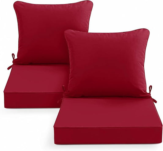 Outdoor Chair Cushions Set of 2, Waterproof Back Pillow and Seat Cushion Set for Patio Furniture, Outdoor Sofa Replacement Cushions with Removable Cover, 22 x 22 Inch, Red