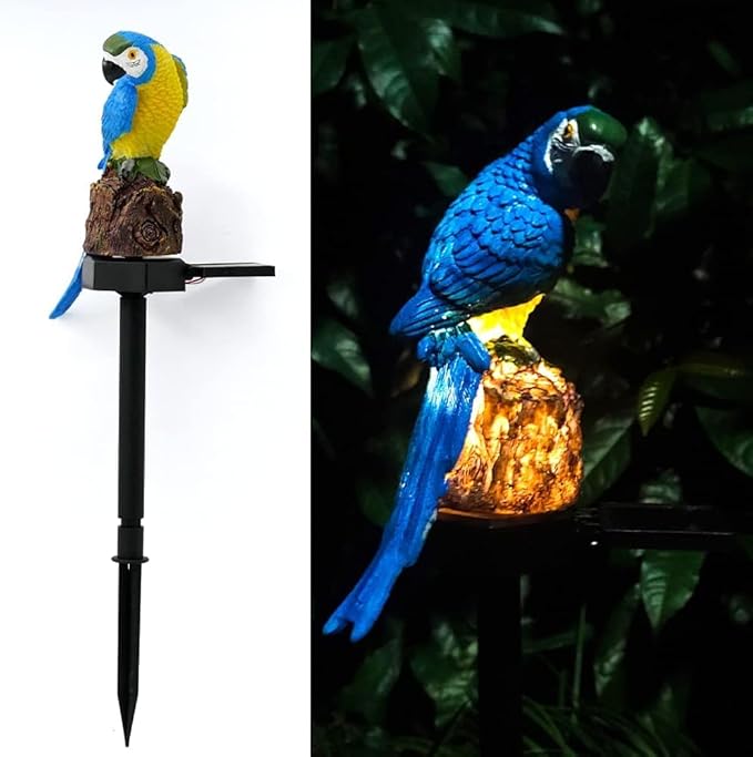 Parrot Decor Garden Solar Light up Figurine Animal Outdoor Stakes Decorative Waterproof LED Decorations for Outside Backyard decoration Porch Lawn Ornaments Blue