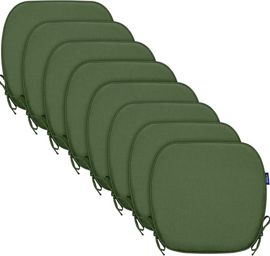 SleepMan Outdoor 17"x16" Chair Cushions with Ties Set of 8, Water Resistant All Weather U-Shape Seat Pads for Patio Garden Furniture Indoor Fade Resistant Patio Cushions (Moss Green)