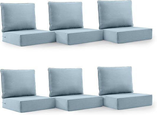 6" Thick Outdoor Cushion, 24*24*6" Patio Furniture Cushions with Waterproof Patio Furniture Cushions with Removable Cover, 28D High Density Patio Cushion for Outdoor Furniture, Baby Blue-6pcs