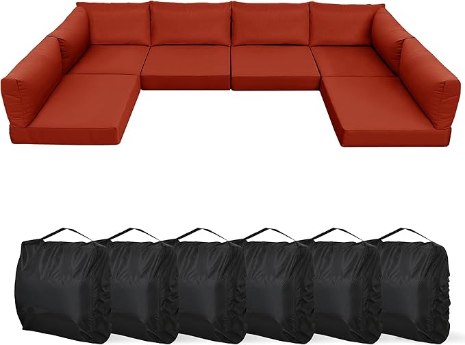 YEFU Outdoor Cushions for Patio Furniture: Replacement Cushions for Outdoor Furniture - Waterproof Couch Cushion - Fade-Resistant/Easy Clean - 14 Piece Sectional Cushion - Non-Slip/Storage Bag/Orange