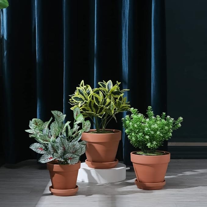 Yishang 6.5 Inch Large Terracotta Pot Plant Saucer - 7pcs Middle Round Plant Pot Saucers, Middle Clay Plant Tray Perfect for 6/6.5/7 Inch Flower Pot with Drainage Hole and Great for Indoor/Outdoor