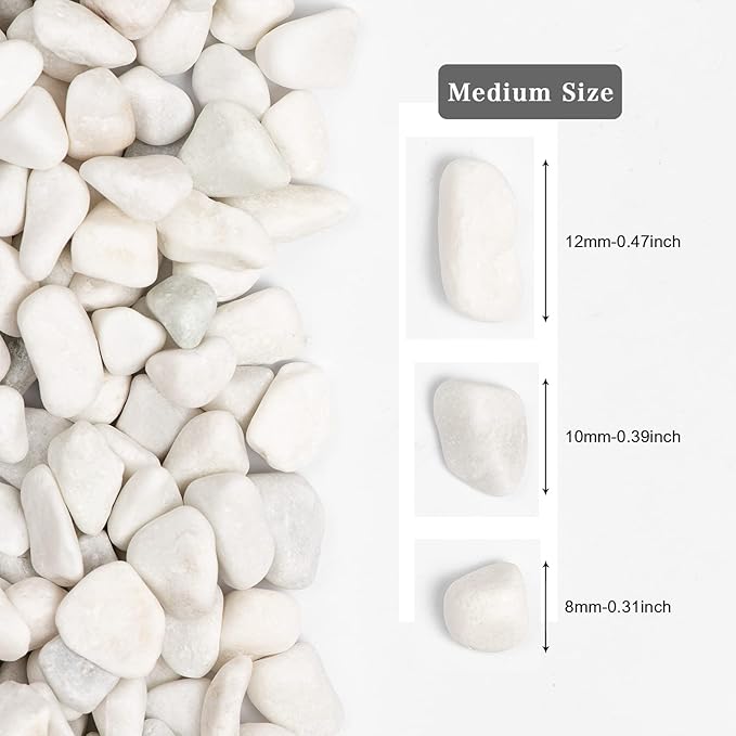 20lbs White Natural River Rocks, Polished Pebbles for Plants Garden, 0.3-0.8 inch Decorative White Stones, Ideal for Fish Tank, Vases, Crafting, Home Decor and Garden Landscaping Rocks,White
