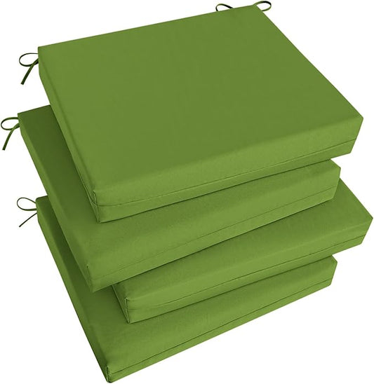 Basic Beyond Outdoor Chair Cushions Set of 4, Square Corner Outdoor Cushions for Patio Furniture, Water Resistant Patio Chair Cushions with 2 Ties, 18.5x16x3, Grass Green