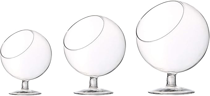 WGV Planter Terrarium with Stand, Ball Diameter 6" Height 7", Clear Glass Floral Container Vase, DIY Succulents Outdoor Garden Home Office Decor Slant Cut Orb, 6 Pieces