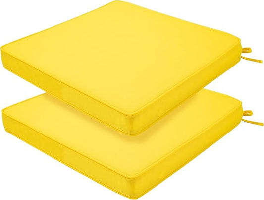 FUNHOME Outdoor Chair Cushions 18x18 Inch,Set of 2,Water Resistant Chair Pads with Ties,Square Seat Cushion 18"x18"x2.5",Patio Chair Cushion for Garden,Backyard Furniture(Yellow)