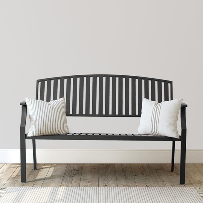 52" Outdoor Bench Weatherproof, Aluminum Metal Patio Garden Bench, Patio Loveseat for Porch Garden Lawn Backyard Park Balcony(Grey, 1PC)