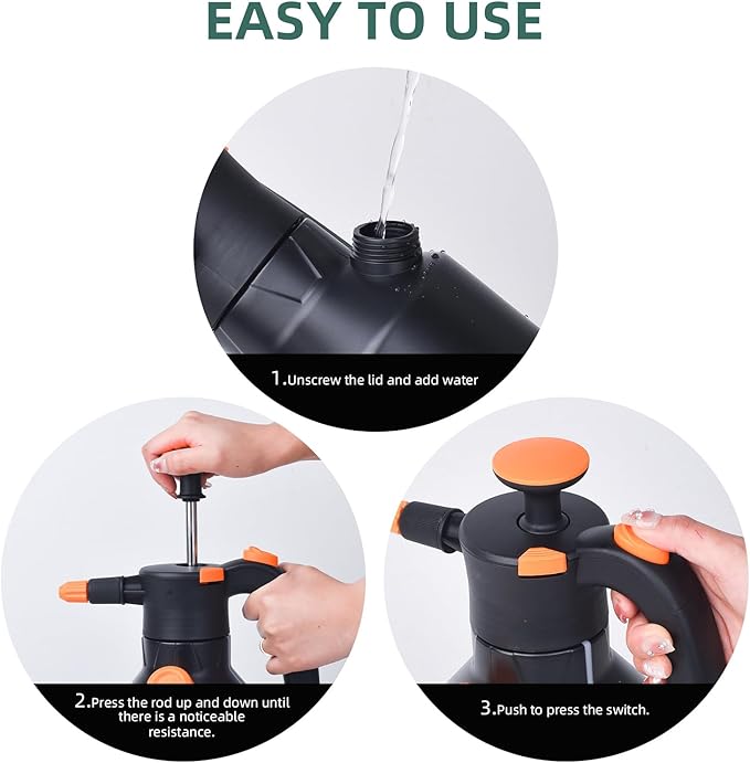 0.52Gallon Garden Pump Sprayer,Handheld Pressure Water Sprayer Bottle with Safety Valve,Adjustable Nozzle for Plants,Home Cleaning(Black 0.52Gallon/2L)