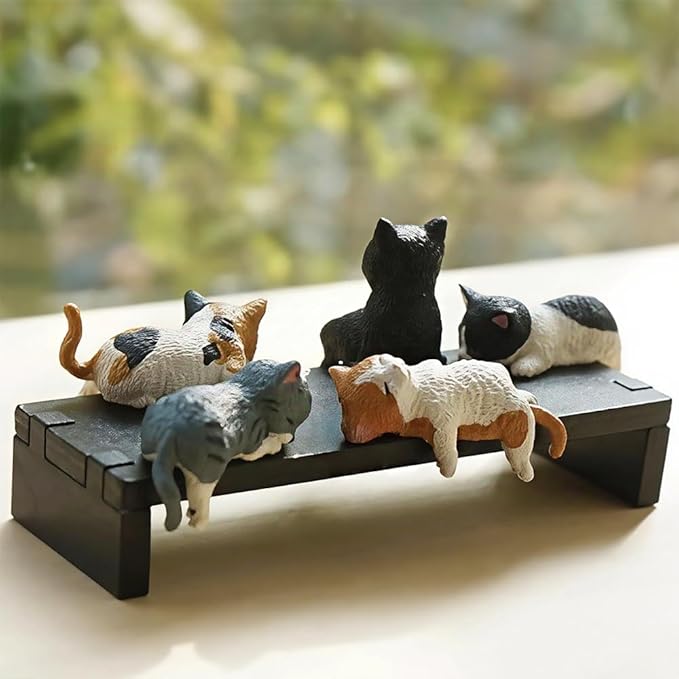 Miniature Cute Cat Figurines,Mini Cat Fairy Garden Bonsai Decorations,Funny Micro Landscape Ornaments for Outdoor Garden Lawn Pot Car Dash Decor,5 Pieces