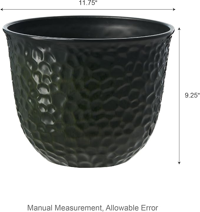 Glitzhome Round Faux Ceramic Planter Pots, 11.75" D Honeycomb Textured Tall Outdoor Planters with Drainage Hole, Gradient Green Outdoor Flower Pots, Plastic Large Planters for Porch, Garden, Set of 3