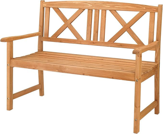 Outvita Wooden Garden Bench, Outdoor Wood Patio Bench, Rustic 2-Person Loveseat Chair w/Armrest for Porch Poolside Park Backyard Balcony, Capacity 605Lbs, X Backrest