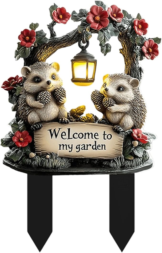 Cute Hedgehogs Garden Stake Decor, Stained Acrylic 2D Flat Animal Sign, Small Animal Ornament Indoor Outdoor Yard Lawn Pot Plant Decorative Accessories