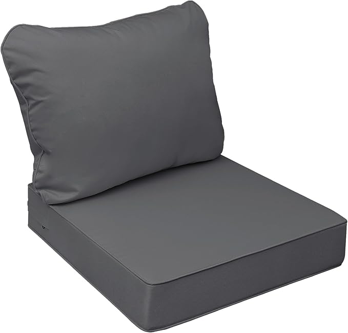 AAAAAcessories Outdoor Seat Cushions for Chairs, Fade-Resistant, Waterproof Patio Furniture Replacement Cushions, 23.5" x 25.5" x 5" + 23.5" x 19", Dark Gray