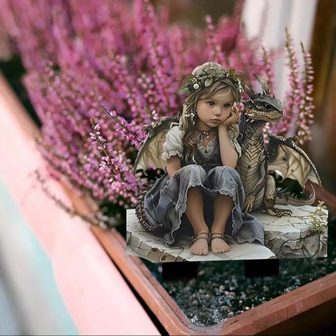 Garden Decor, Acrylic 2D Stake, Pot Plants Garden Yard Lawn Outdoor Fairy Statue Ornaments, Fairy Garden Accessories Decoration (Style G)