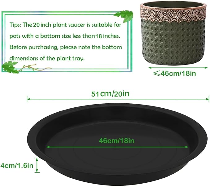 8 Pack 20 Inch Round Plant Saucers for Less 18 Inch Pot Indoors Outdoors Plant Trays for Pots Planter Saucer Plastic Drip Tray Planter Water Tray (Black, 20"(8pcs))
