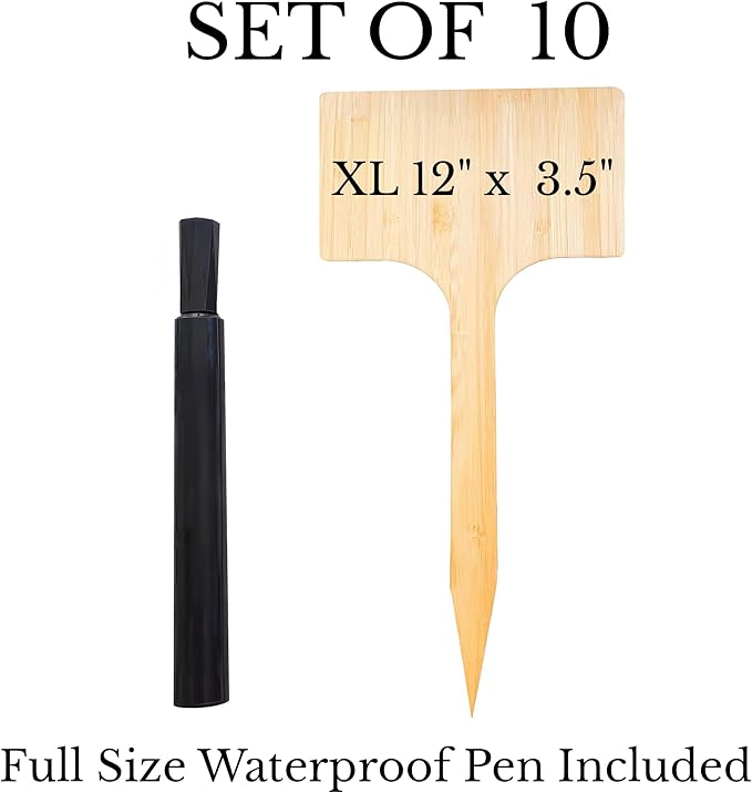 10-Pack 12" Extra-Tall Bamboo Garden Markers – Large Plant Labels for Herbs, Flowers & Vegetables – Easy-Read Full-Size Tags – Great Gift for Gardeners