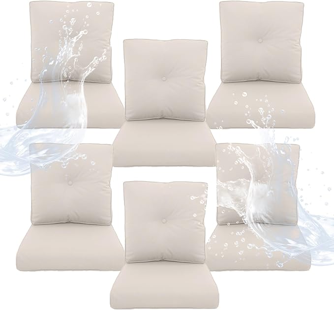 Outdoor Chair Cushions 6 Sets- 22 * 24" Patio Furniture Cushions with Removable Cover, 28D High Density Sponge Filling Outdoor Patio Cushions for Chairs, Rocker, Sofa and Loveseat - Beige