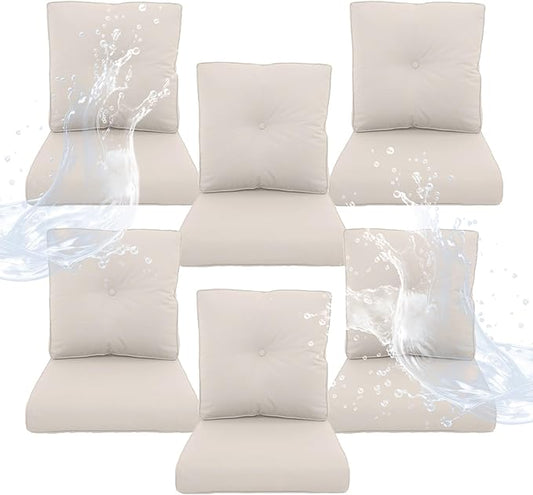 Outdoor Chair Cushions 6 Sets- 22 * 24" Patio Furniture Cushions with Removable Cover, 28D High Density Sponge Filling Outdoor Patio Cushions for Chairs, Rocker, Sofa and Loveseat - Beige