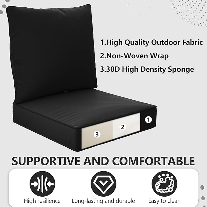22" x 22" x 6" Outdoor Deep Seat Cushions Set - 4 Set Waterproof & Fade Resistant Patio Furniture Replacement Cushions, Non-Slip Outdoor Cushions Fit Loveseats, Couches, Chairs, and Sofas