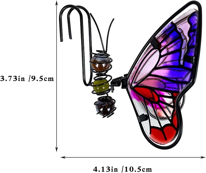 3Pcs Iron Glass Butterfly Garden Decor, Painted Hanging Butterfly Figurines Ornaments, Outdoor Flower Pot Plant Pot Hanger Pendant for Garden Yard Decoration