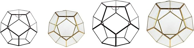 WGV Geometric Planter Terrarium Bulk, Width 8.7" Height 7.5" Clear Glass Black Frame DIY Succulent air Plant Miniature Fairy Garden Windowsill Tabletop Decor, Globe Geode 4 Pieces