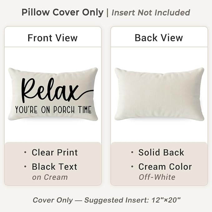 PANDICORN Decorative Throw Pillow Covers 12x20 Inch Relax Porch Time Natural Outdoor Rustic Farmhouse Lumbar Decorative Throw Pillows Cases Cushion Covers Decorations for Porch Couch Sofa Decor