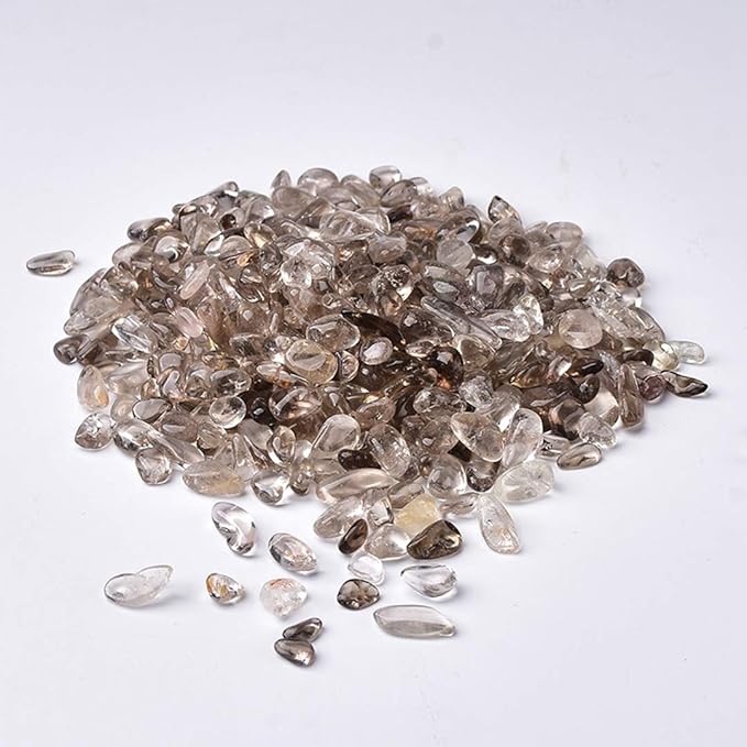 IMALY Smoky Quartz Tumbled Chips Stone Polished Crushed Healing Crystal Quartz Pieces Irregular Shaped Stones for Home Decorative Stones Vases Plants Succulents 0.5lb