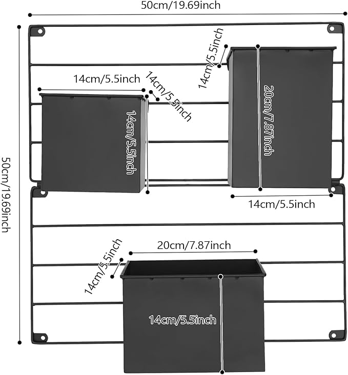 Vertical Garden Wall Planter, Wall Mounted Plant Holder with Grid and 3 Pots, Indoor Outdoor Hanging Garden Planter for Patio Herb Load Capacity 44.09 lbs 19.69x19.69inch (Black)