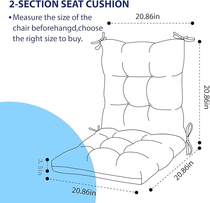 Thicken Wicker Chair Cushions for Indoor Outdoor Furniture Tufted Floral Waterpoof High Back Rocking Chair Cushion Replacement with Ties 41.7"*20.8"*3.5" Flower