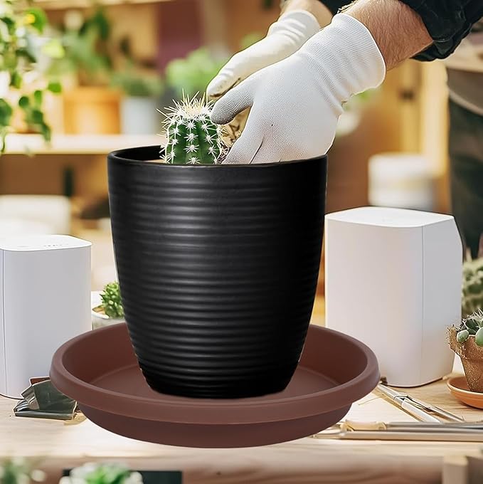 Thick Plastic Plant Saucer 12 Inch Round Pack of 5 Reusable Drip Trays for Indoor Outdoor Plants