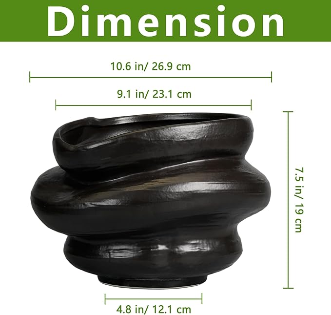 Ceramic Pots for Plants 10.6 Inch - Bonsai Flower Pots for Indoor Plants with Drainage Hole, Decorative Outdoor Pot for Plant, Gift for Men Women, Black