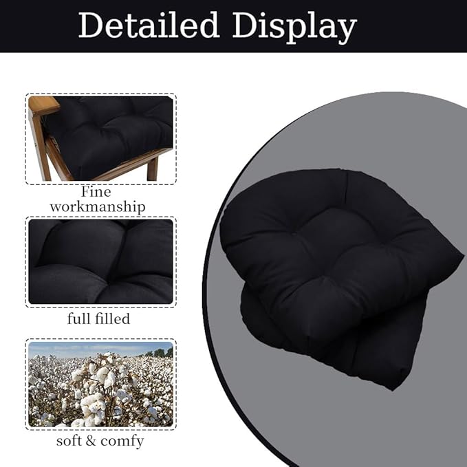 Waterproof Chair Cushions Set of 2 Outdoor,Tufted Thicken Weather and Fade Resistant Kitchen Seat Cushions,Patio Chair Pads for Garden Furniture Sofa Couch (Black)