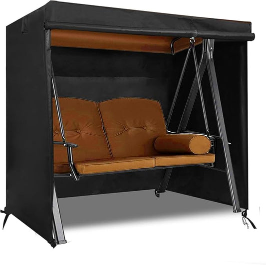 Outdoor Swing Cover - Triple Seater Hammock & Garden Swing Glider Chair - UV Resistant Canopy - Black (58 * 49 * 67) inches