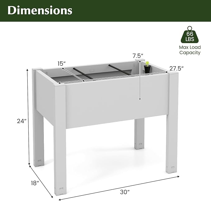 Giantex Raised Garden Bed with Legs, Self-Watering Planter Box with Water Level Indicator, Drainage Hole & Detachable Space Dividers, Outdoor Plant Container for Flower, Vegetable, Fruit, Herb