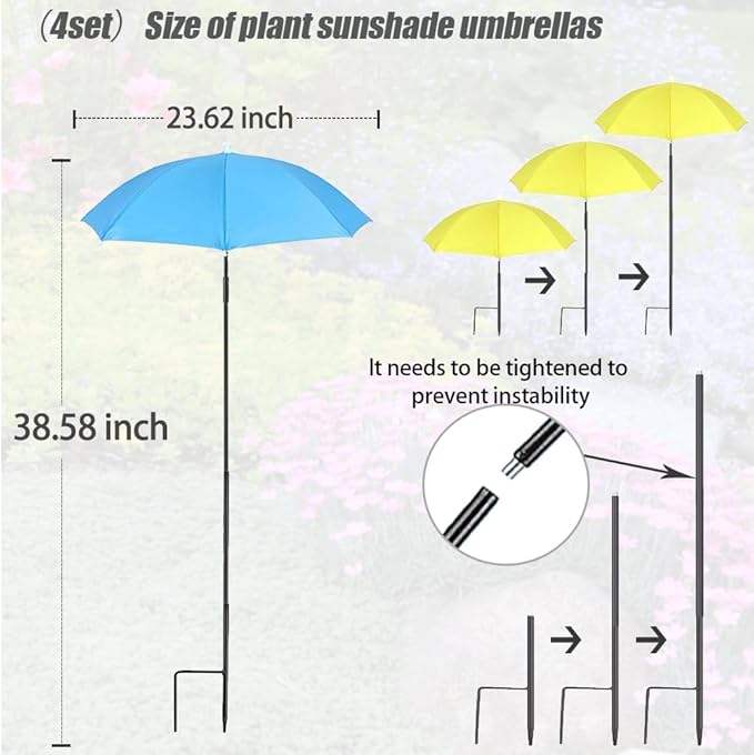 Plant Umbrellas for Outdoor Plants, Garden Beds and Umbrella Shade for Potted Plant, Adjustable Height Provides Shade Cloth for Plants to Protect Their Flowers from Intense Sunlight and Rain(18.8 inches to 35.58 inches)