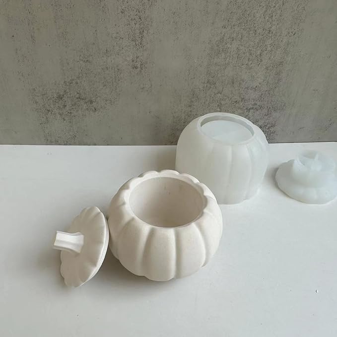 Storage Box with Lids, Silicone Candle Jar Molds Set, Creative Vessels Pot Molds, Concrete Round Stripe with Cover Bottle Making Moulds for Storage Holder (Q-2Pcs)