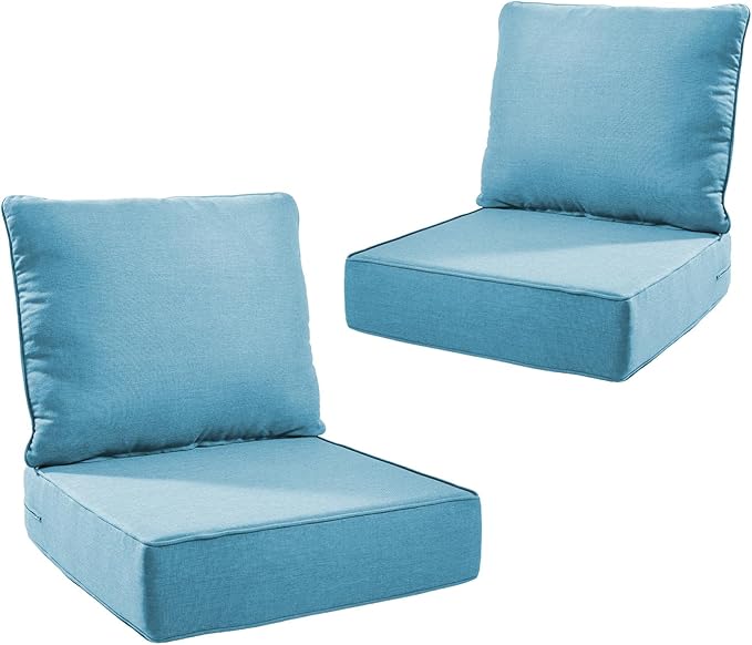 Outdoor Cushion Set for Furniture Patio Furniture, UV Resistant, Water Resistant - 6 Inch Thick Foam Garden Cushions– 24x24 Inch Patio Seat Covers for Chair/Sofa/Couch | Light Blue | 2-Pack |