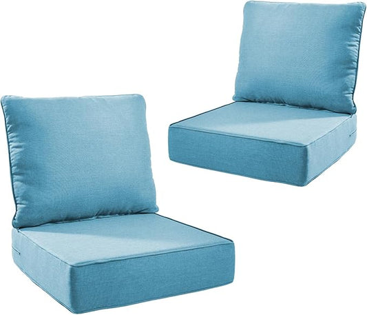 Outdoor Cushion Set for Furniture Patio Furniture, UV Resistant, Water Resistant - 6 Inch Thick Foam Garden Cushions– 22x24 Inch Patio Seat Covers for Chair/Sofa/Couch | Light Blue | 2-Pack |
