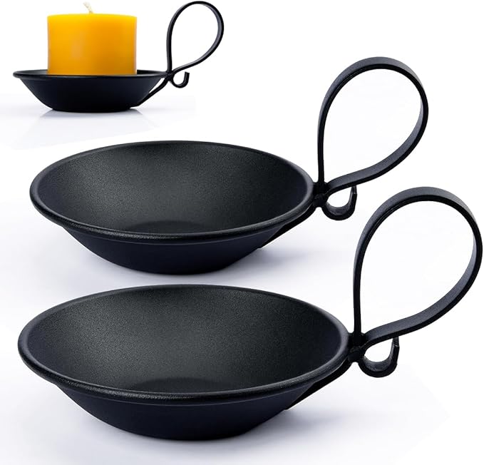 2PCS Matte Black Iron Pillar Candle Holders, with Handle, Simple Industrial Style ，Table Centerpiece Decoration