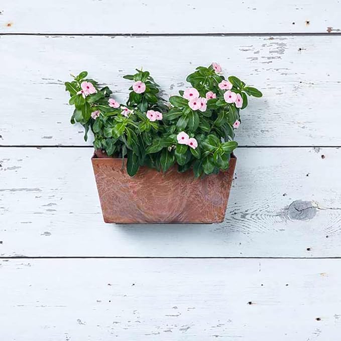 Root & Vessel Self Watering Wall Planters for Indoor or Outdoor Plants, Unique Marbled Wall Pot, Made of Eco-Friendly Blend of Stone and Plastic, Rust, 14.5"